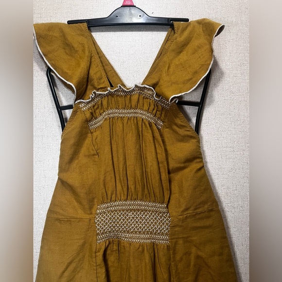 Free People Anika Midi Linen Mustard Backless Dress - Picture 10 of 11